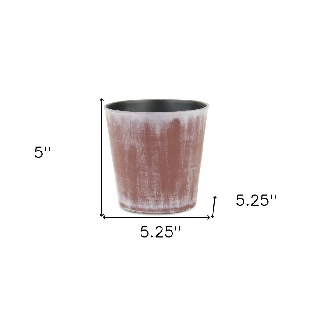 5" Brown and Off White Textural Tone On Tone Recycled Plastic Indoor Outdoor Round Pot Planter - NOBLE HOME INTERIORS