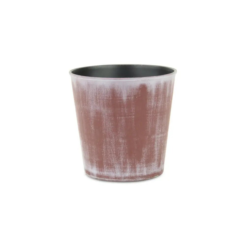 5" Brown and Off White Textural Tone On Tone Recycled Plastic Indoor Outdoor Round Pot Planter - NOBLE HOME INTERIORS