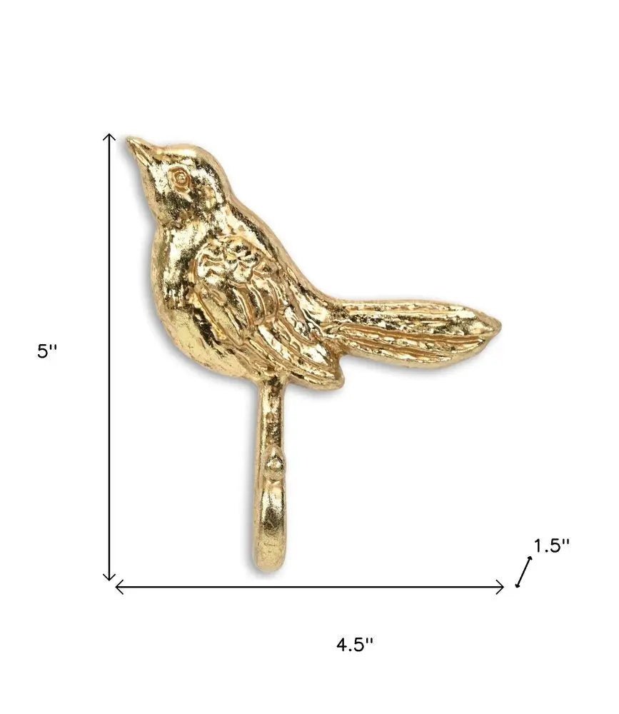 5" Gold Cast Iron Bird Wall Hook - NOBLE HOME INTERIORS