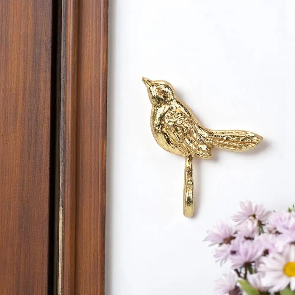 5" Gold Cast Iron Bird Wall Hook - NOBLE HOME INTERIORS