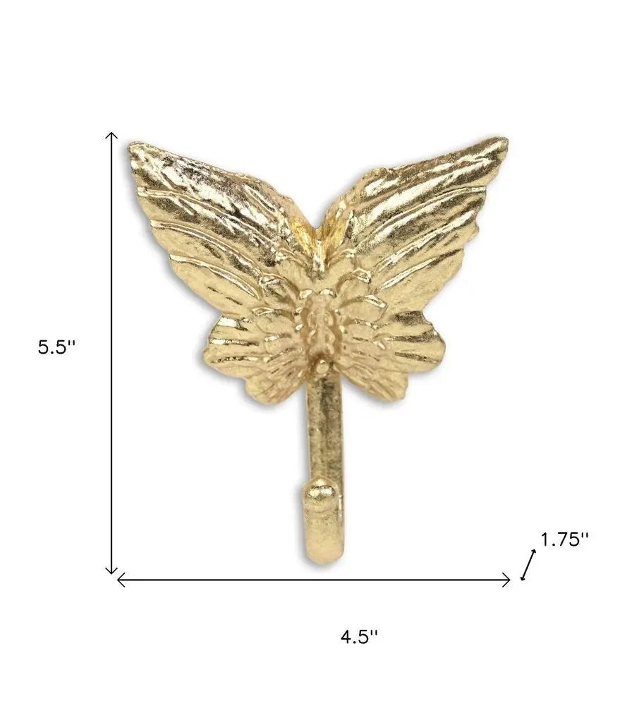 5" Gold Cast Iron Butterfly Wall Hook - NOBLE HOME INTERIORS