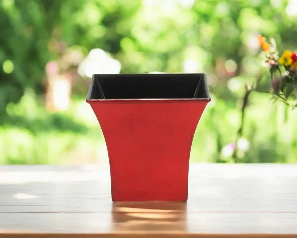 5" Red Recycled Plastic Indoor Outdoor Square Pot Planter - NOBLE HOME INTERIORS