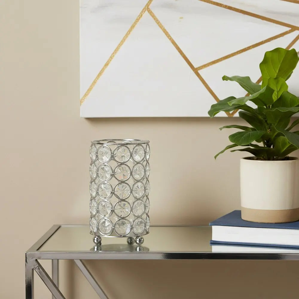 5" Silver And Clear Faux Crystal And Metal Cylinder Table Vase - NOBLE HOME INTERIORS
