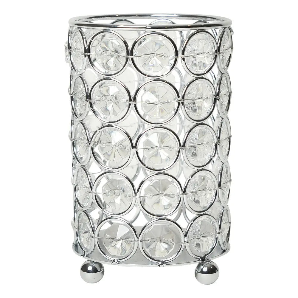 5" Silver And Clear Faux Crystal And Metal Cylinder Table Vase - NOBLE HOME INTERIORS