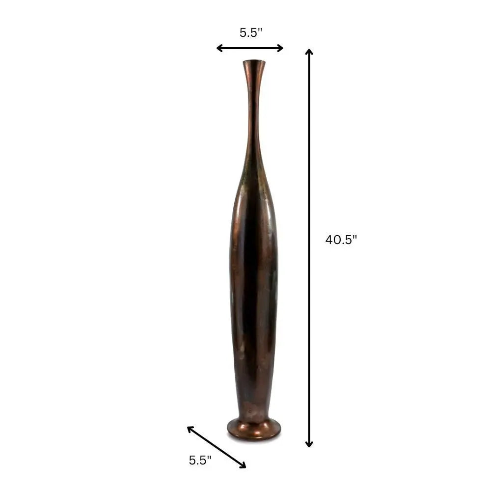 50" Burnished Brown Aluminum Floor Vase - NOBLE HOME INTERIORS