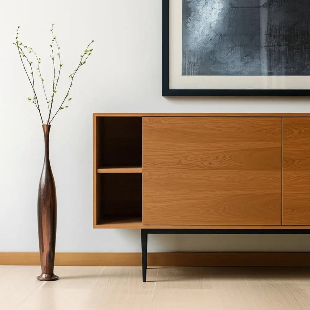 50" Burnished Brown Aluminum Floor Vase - NOBLE HOME INTERIORS