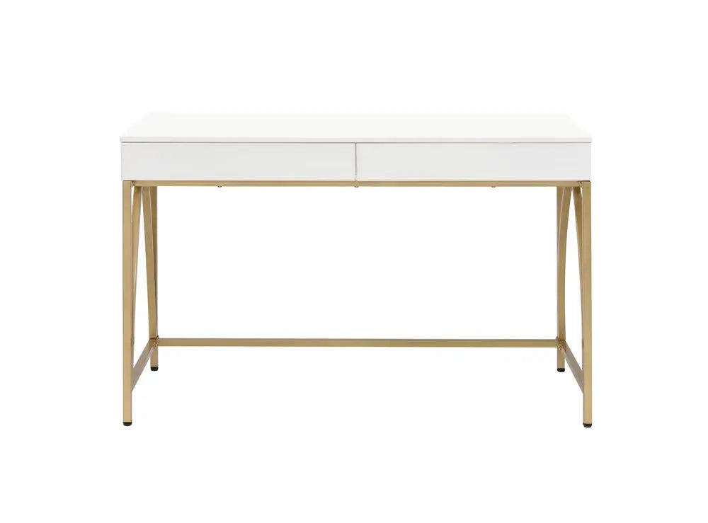 50" White and Gold Writing Desk With Two Drawers - NOBLE HOME INTERIORS