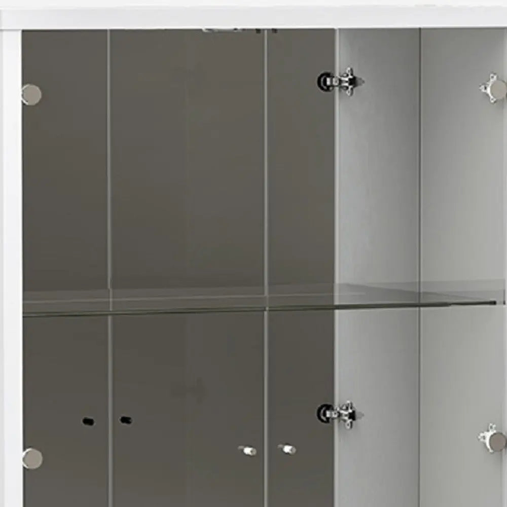 50" White and Silver Wood Curio Cabinet With Two Doors And One Drawer - NOVA HOME FURNITURE