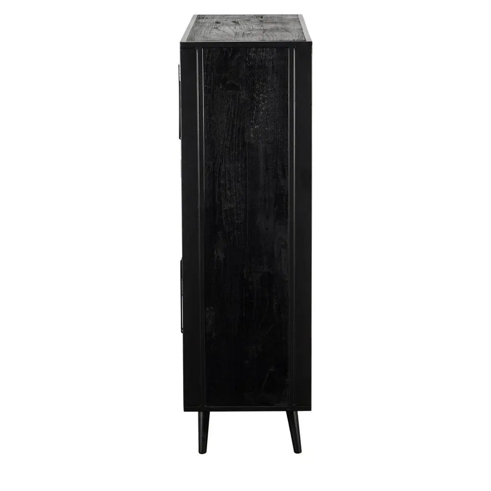 51" Black And Natural Wood And Rattan Accent Cabinet - NOVA HOME FURNITURE
