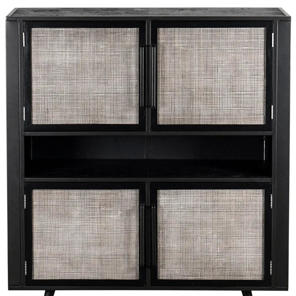 51" Black And Natural Wood And Rattan Accent Cabinet - NOVA HOME FURNITURE