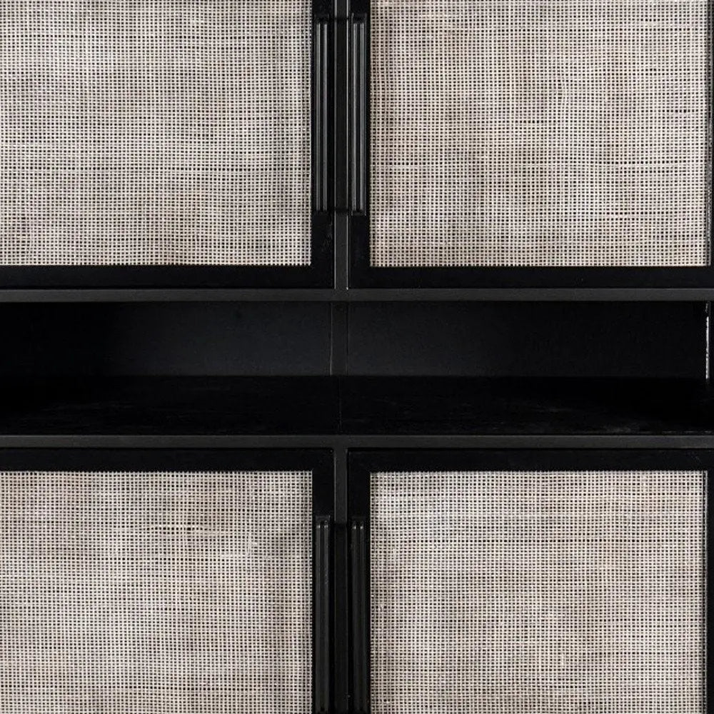 51" Black And Natural Wood And Rattan Accent Cabinet - NOVA HOME FURNITURE