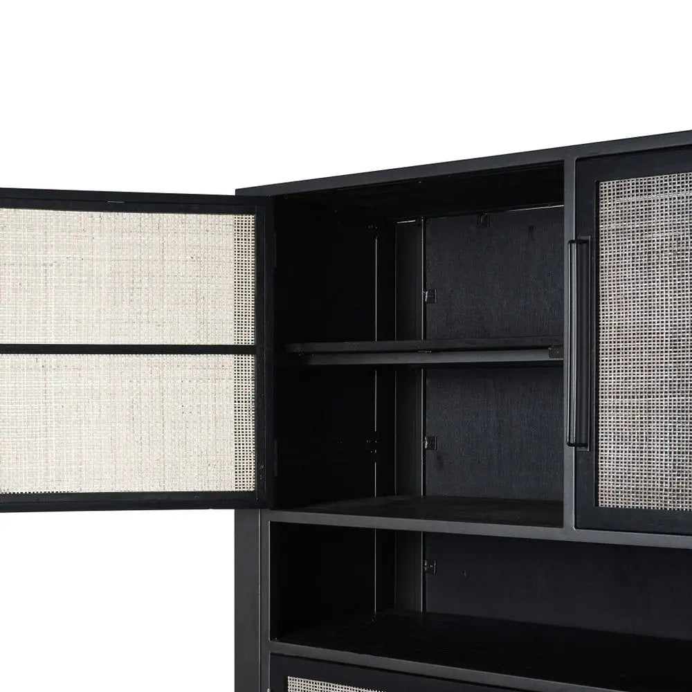 51" Black And Natural Wood And Rattan Accent Cabinet - NOVA HOME FURNITURE