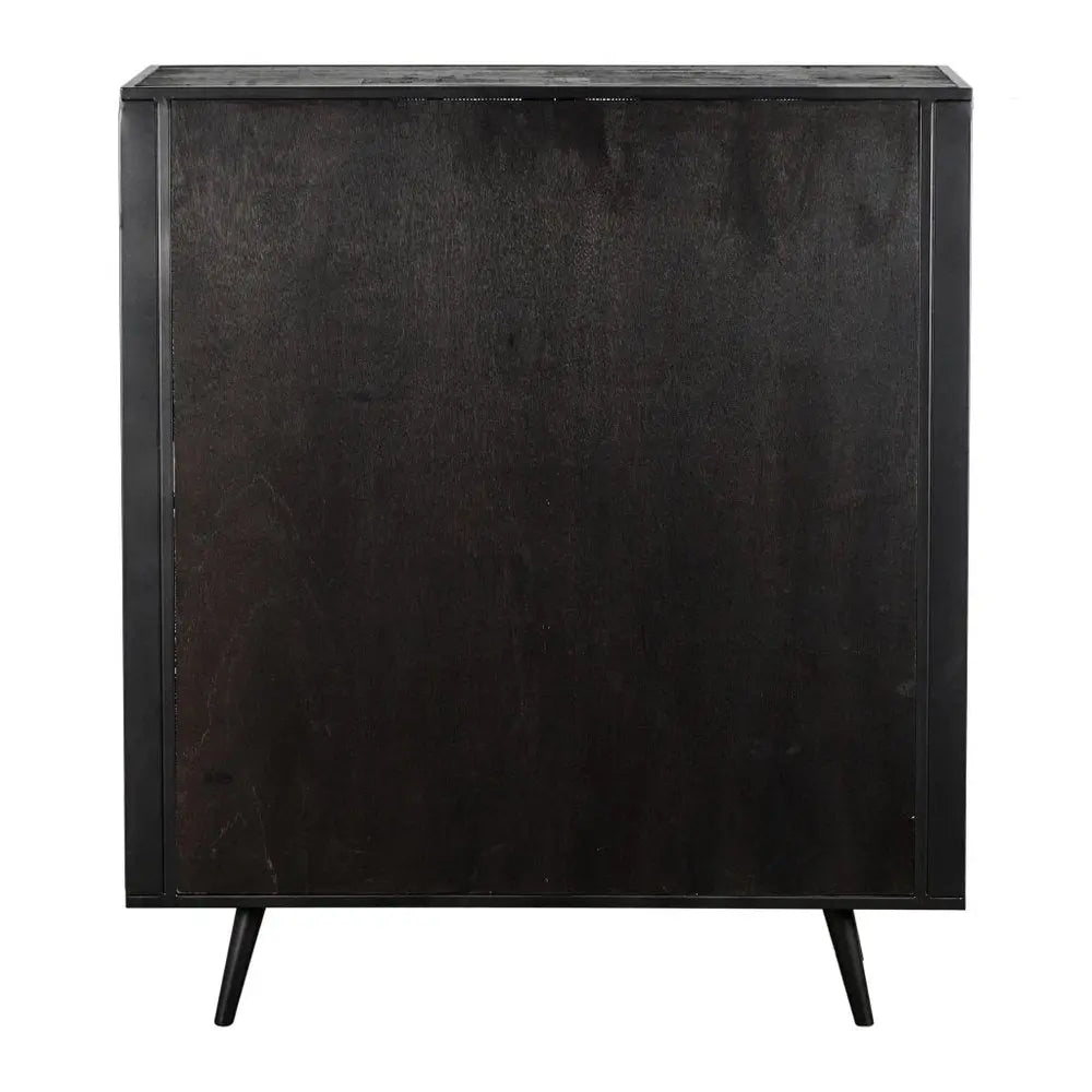 51" Black And Natural Wood And Rattan Accent Cabinet - NOVA HOME FURNITURE