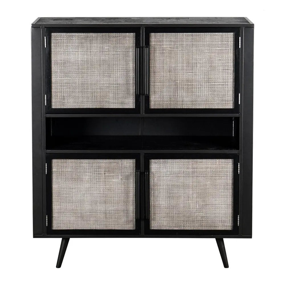 51" Black And Natural Wood And Rattan Accent Cabinet - NOVA HOME FURNITURE