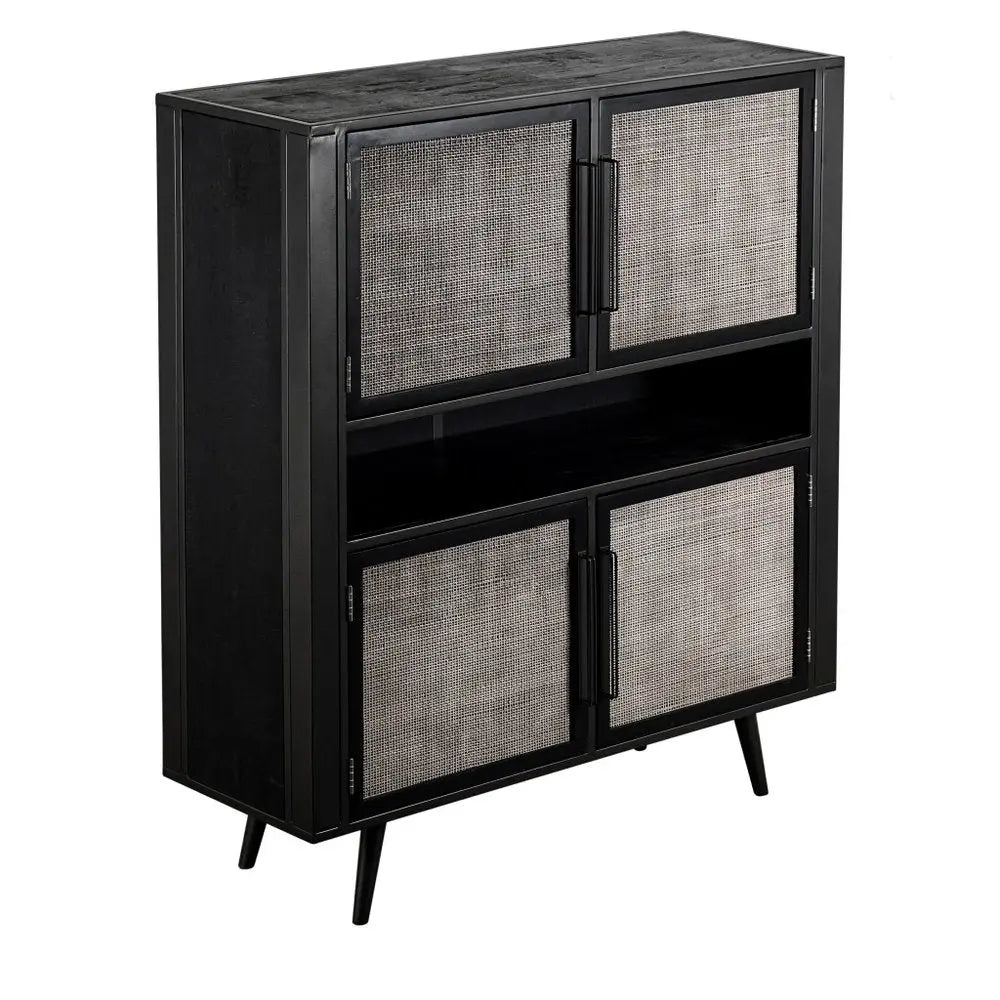 51" Black And Natural Wood And Rattan Accent Cabinet - NOVA HOME FURNITURE