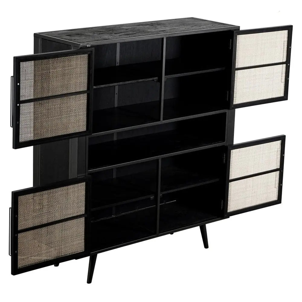 51" Black And Natural Wood And Rattan Accent Cabinet - NOVA HOME FURNITURE