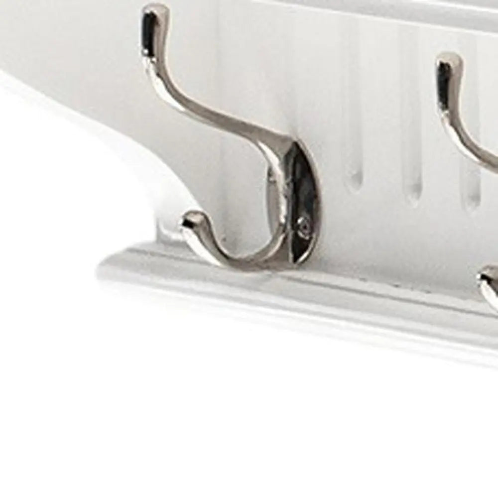 51" White Solid Wood Eight Hook Wall Mount Coat Rack - NOBLE HOME INTERIORS