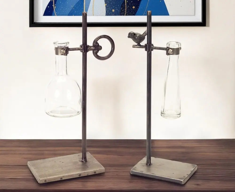 Set of Two Clear and Black Metal and Glass Apothecary Jar HomeRoots