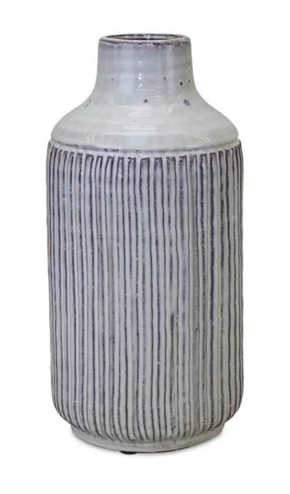 12" Gray And Brown Ribbed Terracotta Cylinder Table Vase HomeRoots