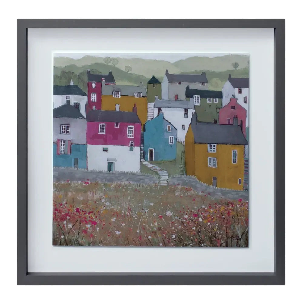 Set of Two Gray Green And Yellow Wood Square Framed Art HomeRoots