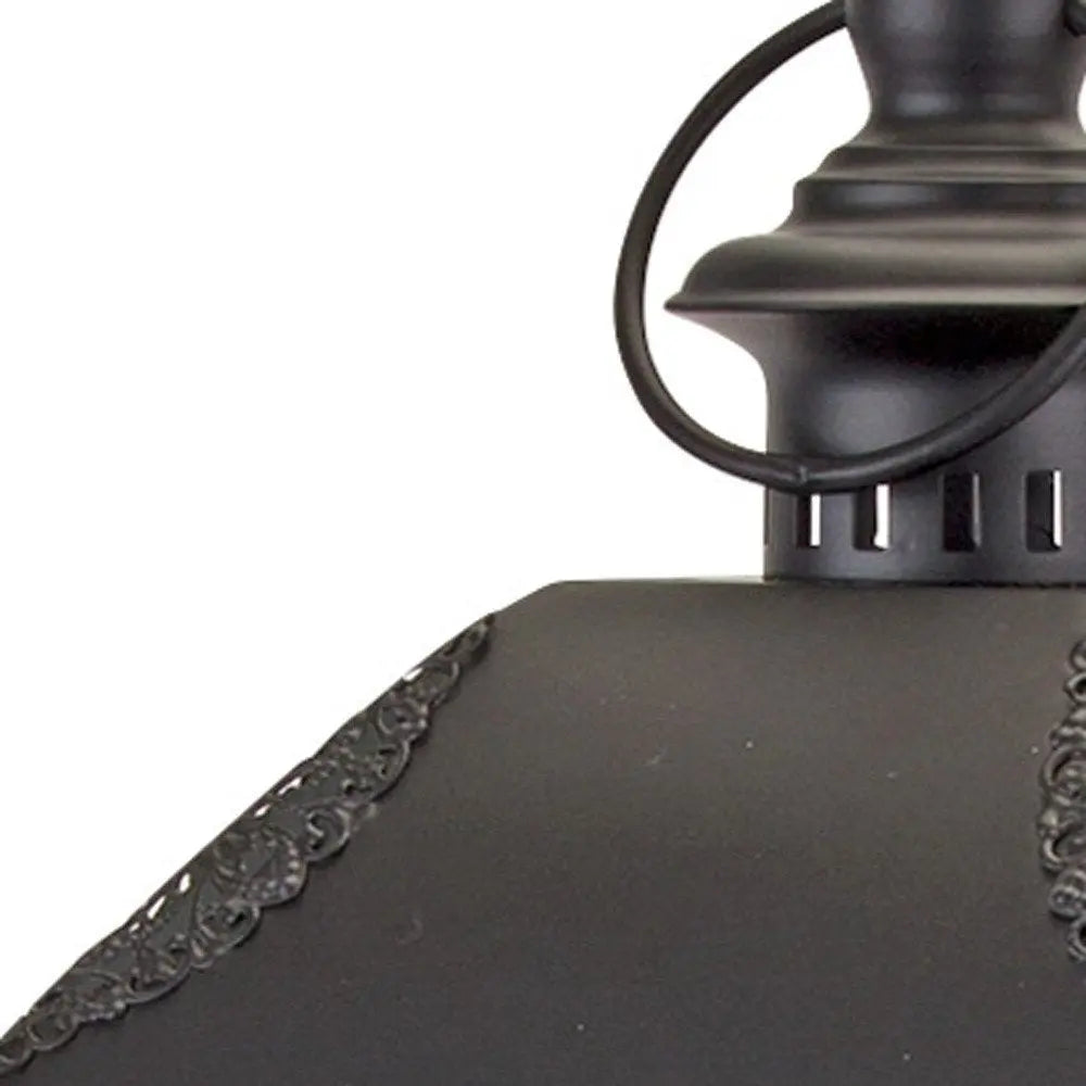 Set of Two White And Black Distressed Ornate Glass Wood And Metal Floor Lantern Candle Holders HomeRoots