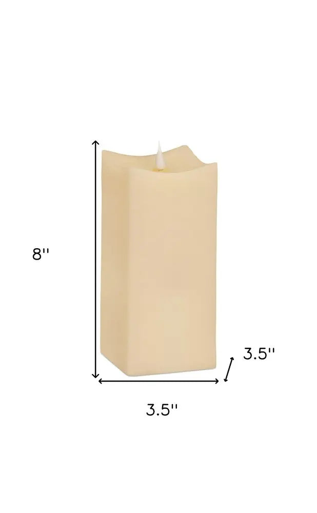 Set of Two Beige Square Flameless Pillar Candles HomeRoots