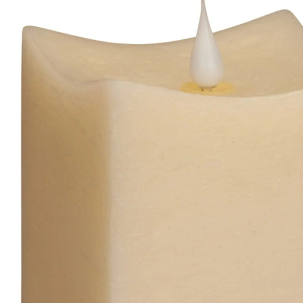 Set of Two Beige Square Flameless Pillar Candles HomeRoots