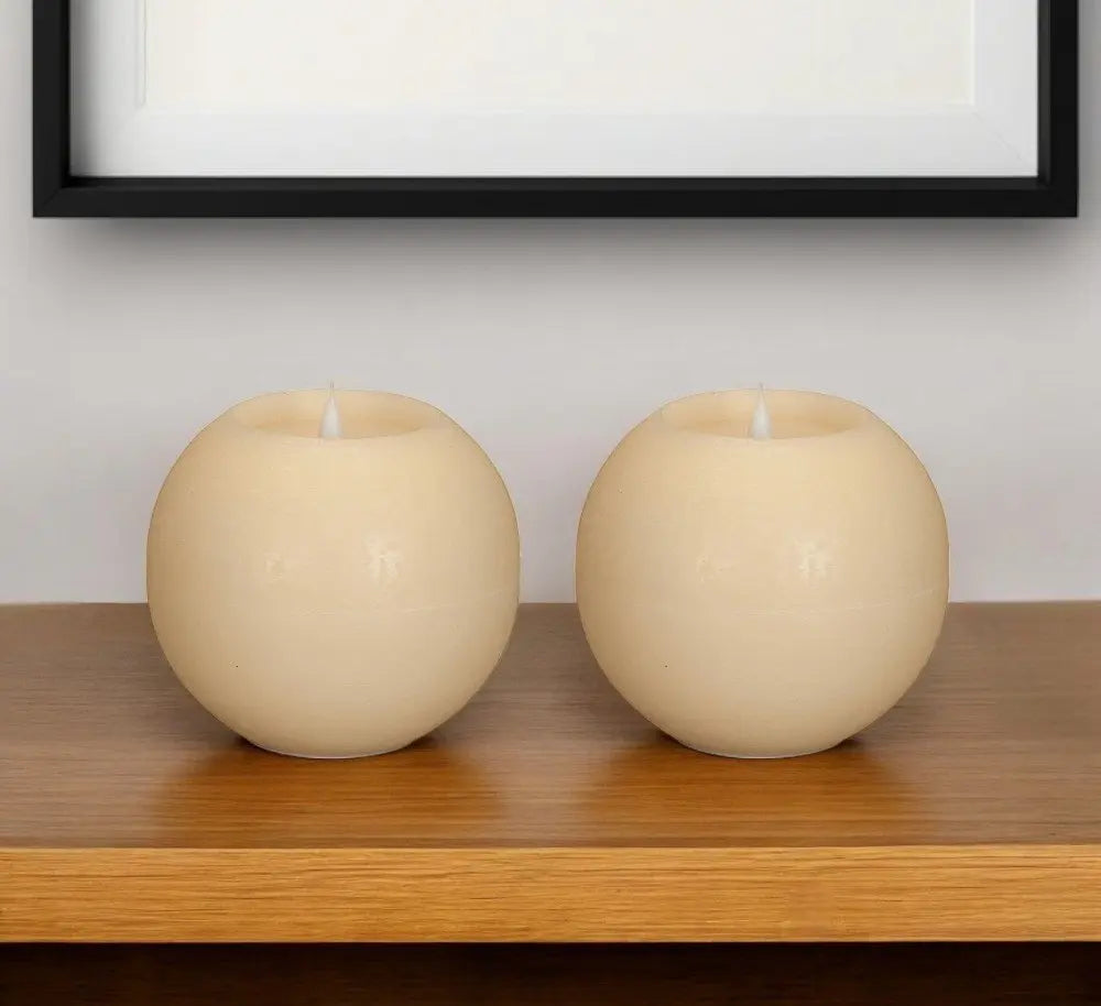 Set of Two Beige Round Flameless Designer Candle HomeRoots