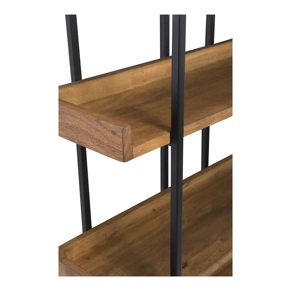 75" Brown and Black Metal and Wood Five Tier Bookcase HomeRoots