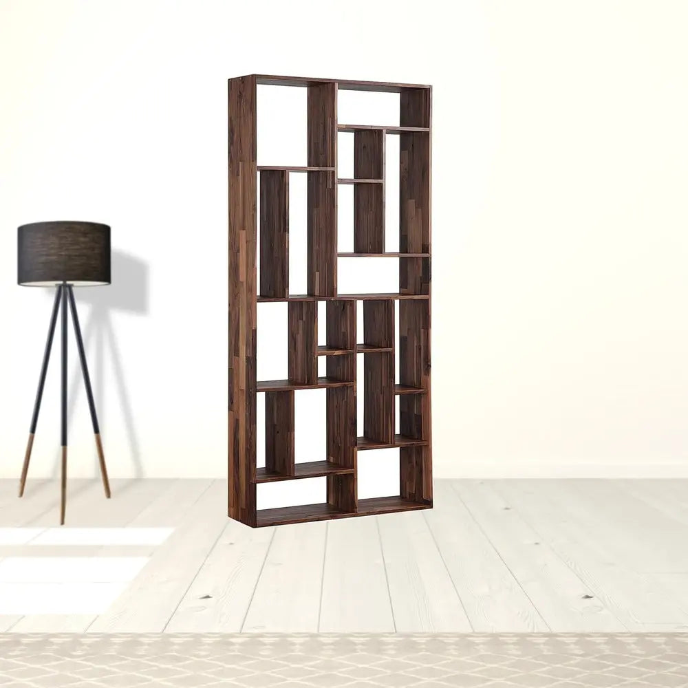 Brown And Natural Wood Ten Tier Bookcase HomeRoots