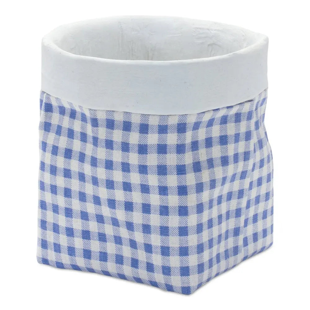 Set of Two Blue And White Cement 7 Ounce Gingham Pot Planters HomeRoots