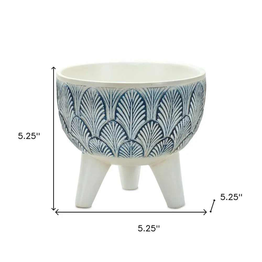 Set of Two Blue And White Polyresin Geometric Pot Planters HomeRoots