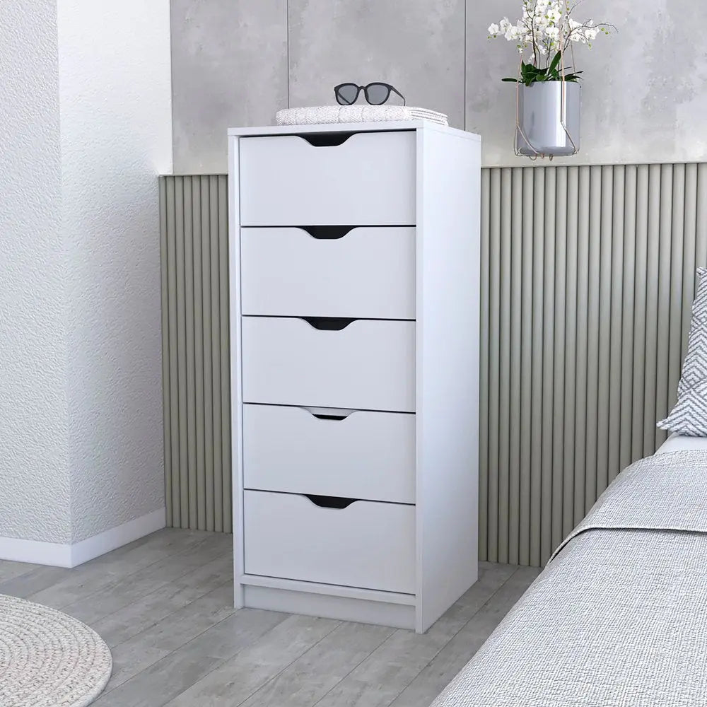 18" White Five Drawer Dresser HomeRoots