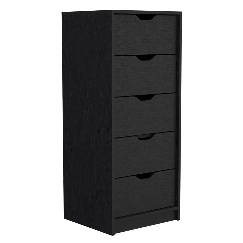 18" Black Charcoal Manufactured Wood Five Drawer Tall and Narrow Dresser HomeRoots