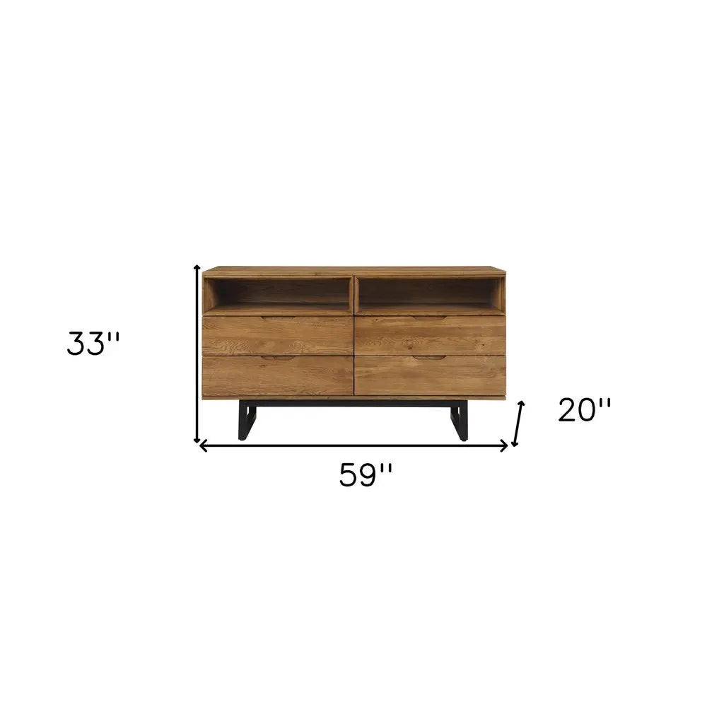 59" Brown Solid Wood Four Drawer Double Dresser HomeRoots