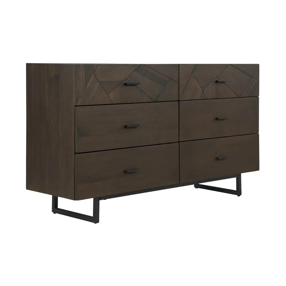 60" Dark Brown Solid Wood Six Drawer Double Dresser HomeRoots