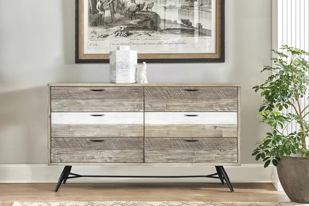 63" Natural and Ivory Solid Wood Six Drawer Double Dresser HomeRoots