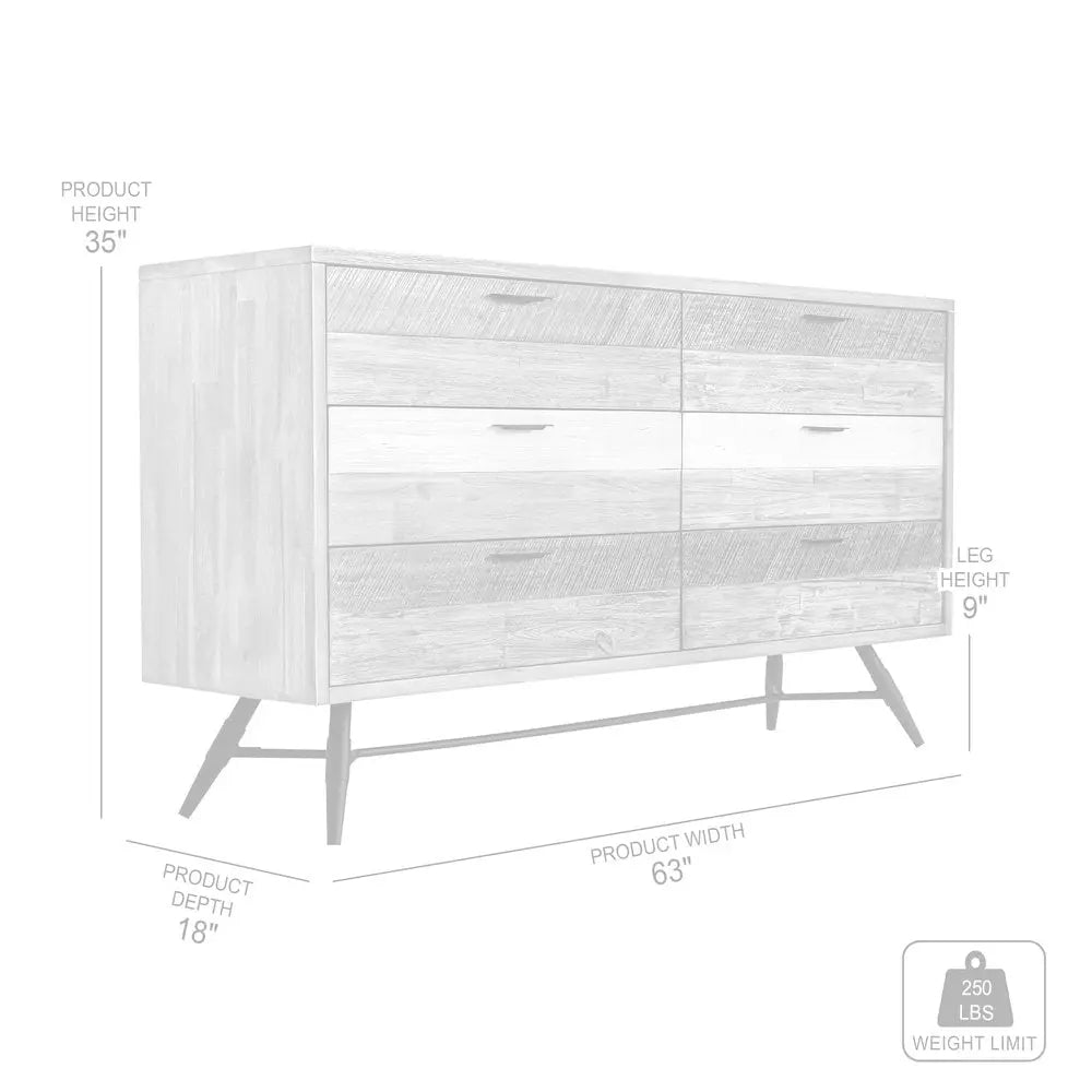 63" Natural and Ivory Solid Wood Six Drawer Double Dresser HomeRoots