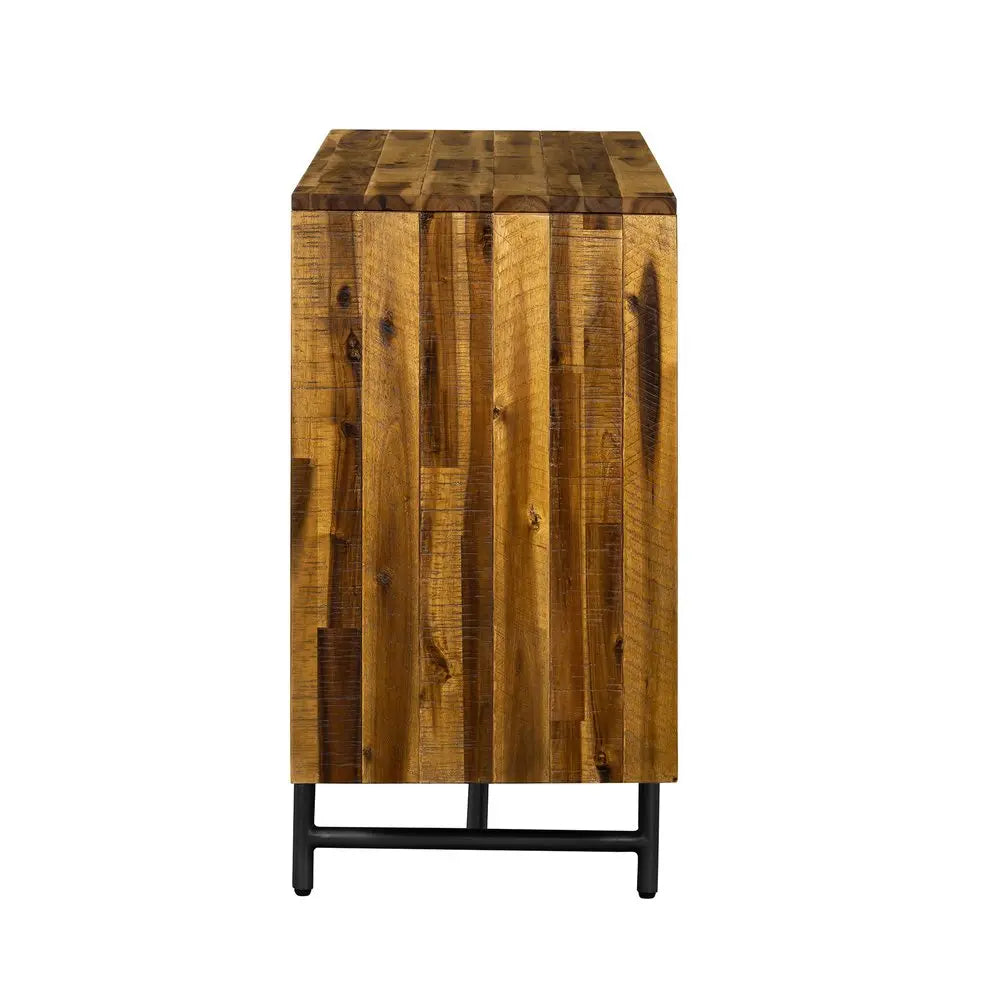 57" Brown and Black Solid Wood Six Drawer Double Dresser HomeRoots