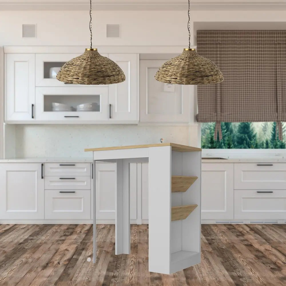 White And Natural 36" Kitchen Island With Storage HomeRoots