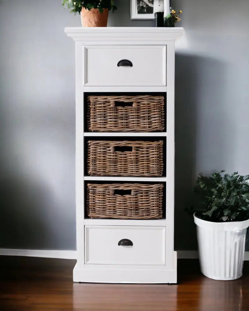 52" White Two Drawer Storage Cabinet With Baskets - NOVA HOME FURNITURE