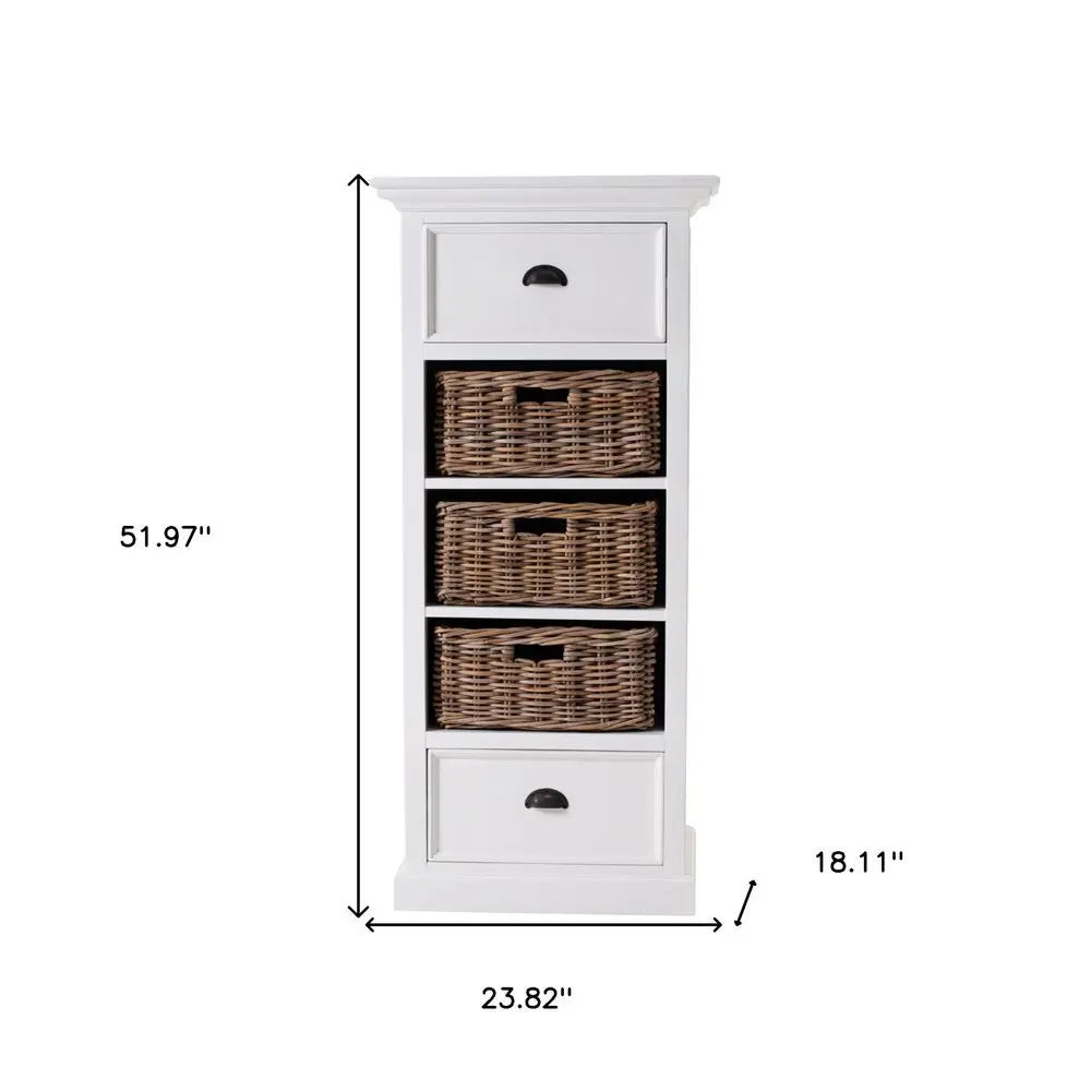 52" White Two Drawer Storage Cabinet With Baskets - NOVA HOME FURNITURE