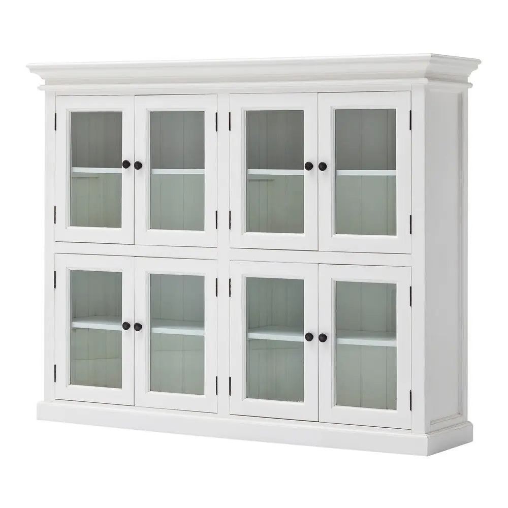 52" White Wood and Glass Two Level Storage Cabinet - NOVA HOME FURNITURE
