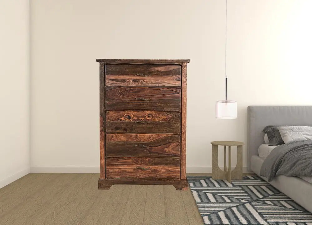 36" Dark Brown Solid Wood Five Drawer Chest HomeRoots