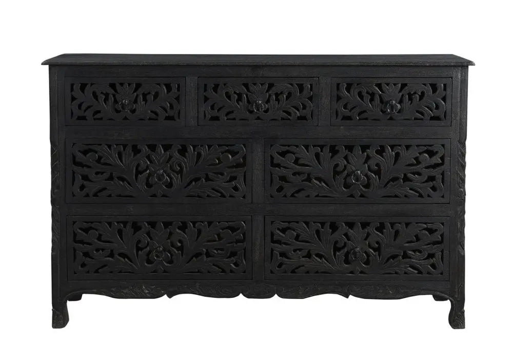 57" Black Solid Wood Seven Drawer Dresser HomeRoots