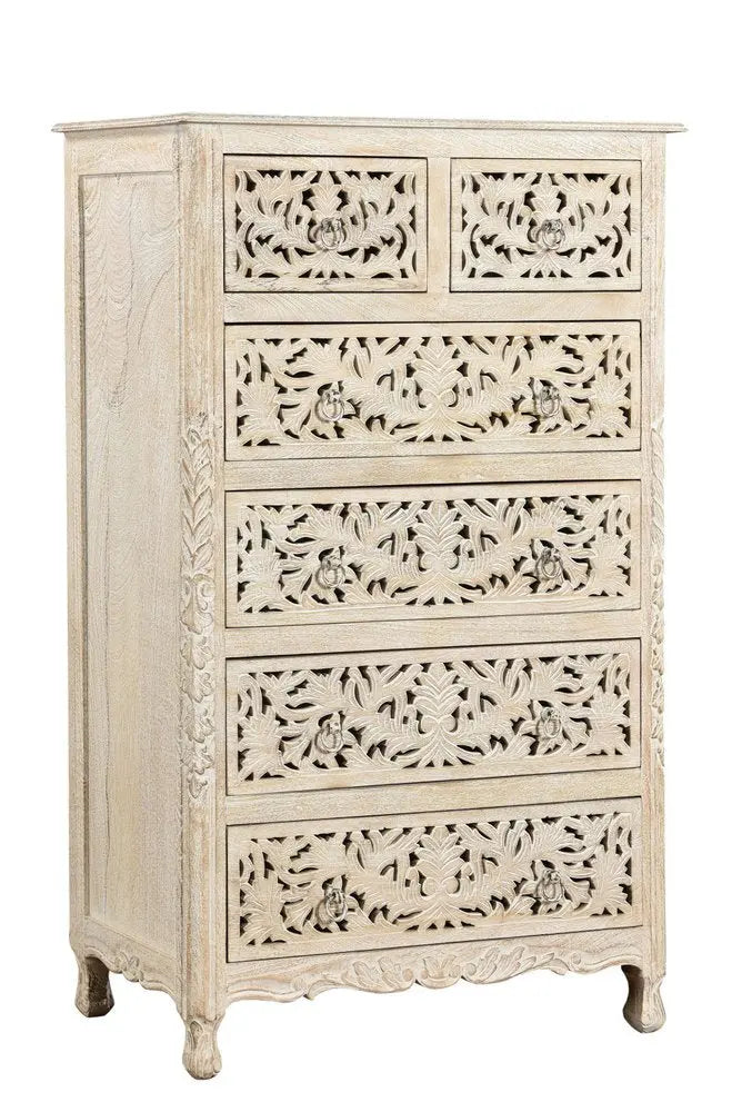 35" White Solid Wood Six Drawer Chest HomeRoots