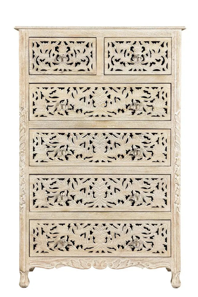 35" White Solid Wood Six Drawer Chest HomeRoots