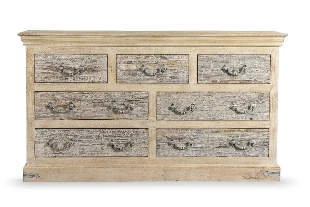 64" White Solid Wood Seven Drawer Double Dresser HomeRoots