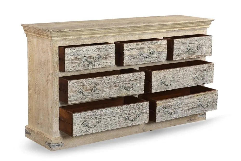 64" White Solid Wood Seven Drawer Double Dresser HomeRoots