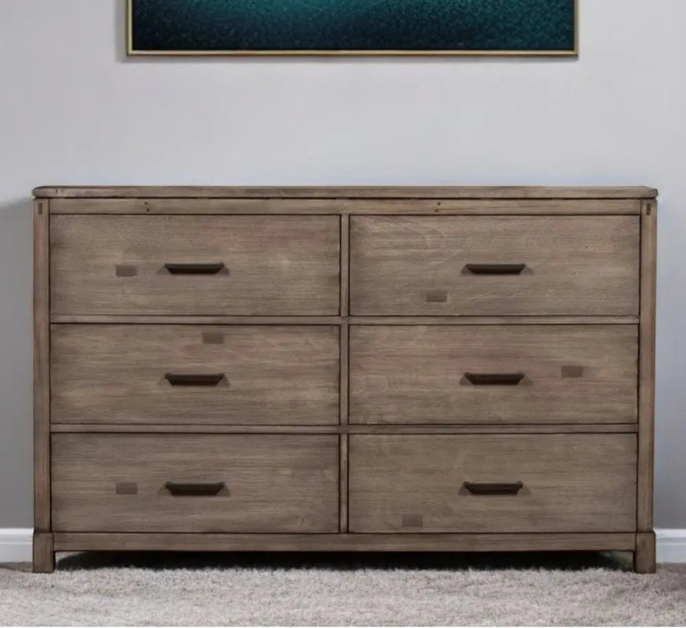 60" Gray Solid Wood Six Drawer Double Dresser HomeRoots